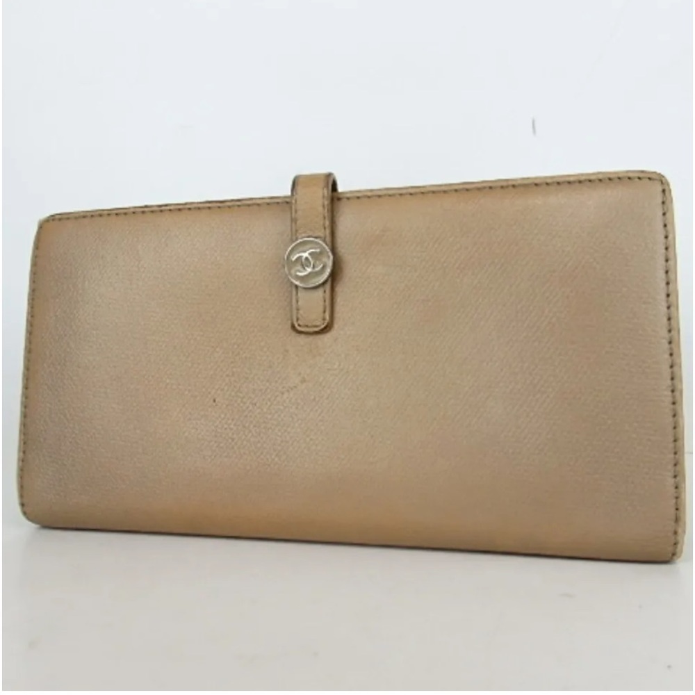 CHANEL CC Coco & Cream Colored Long Leather Button Wallet